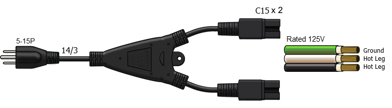 splitter power cord 5-15  to c15